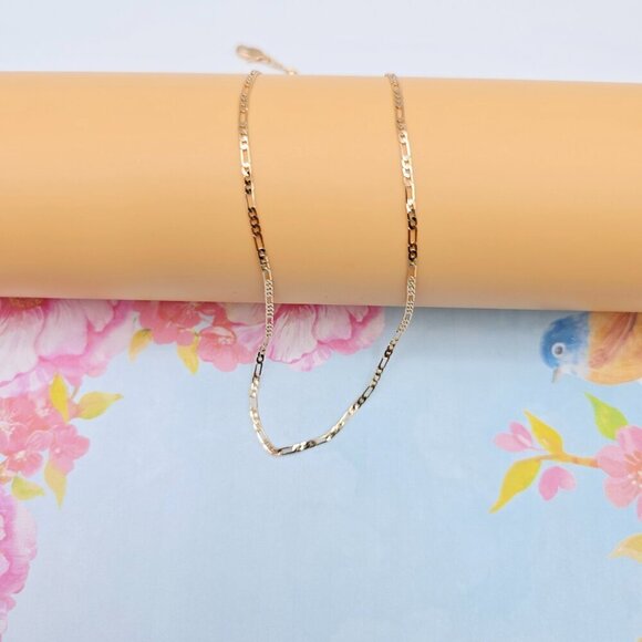 "Elegant Rose Gold Figaro Chain Necklace – 50cm Brass Gold Plated, XPNL0113 - Picture 7 of 13